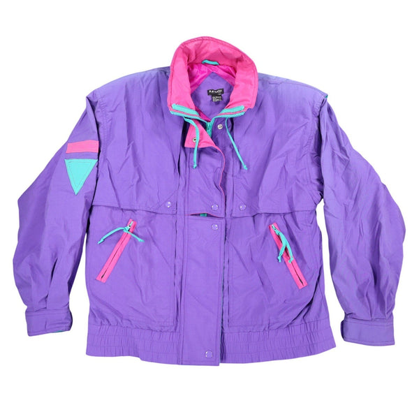 Vintage 1990s Learsi Purple Pink Teal Colorblock Nylon Windbreaker Jacket Medium Deadstock