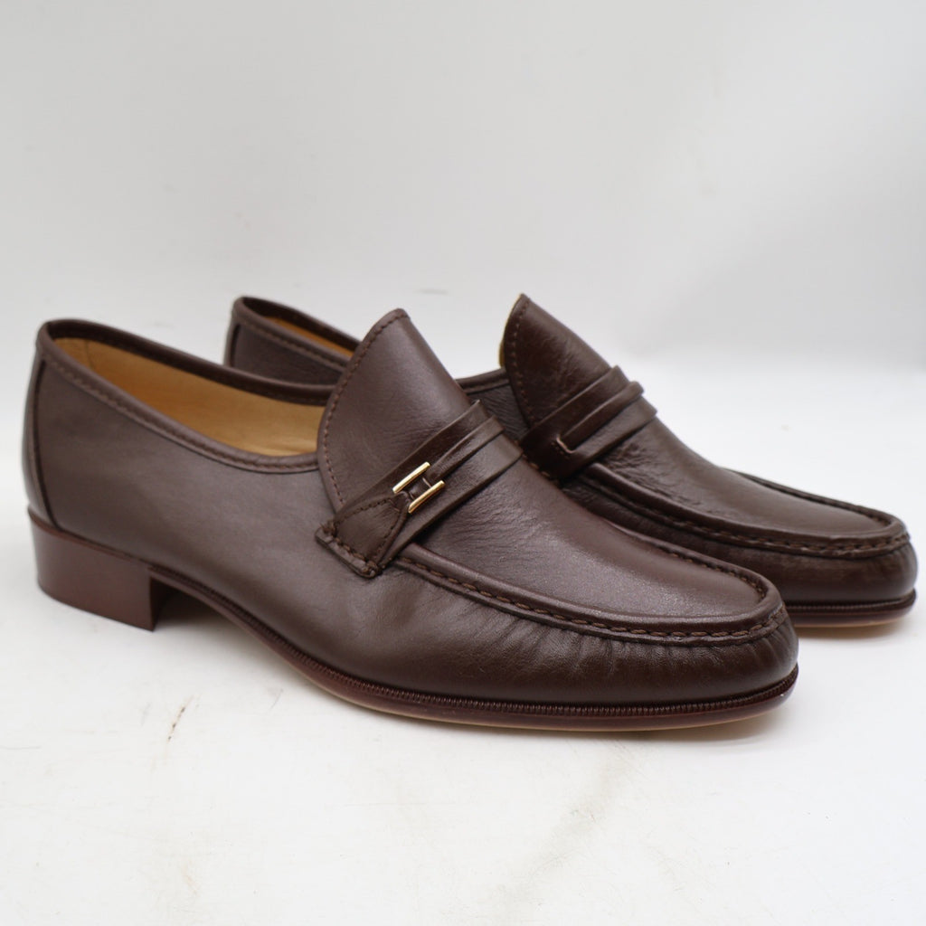 Vintage Jarman Brown Leather Metal Bar Moc Toe Loafers Men’s 10.5M Made in Italy NOS