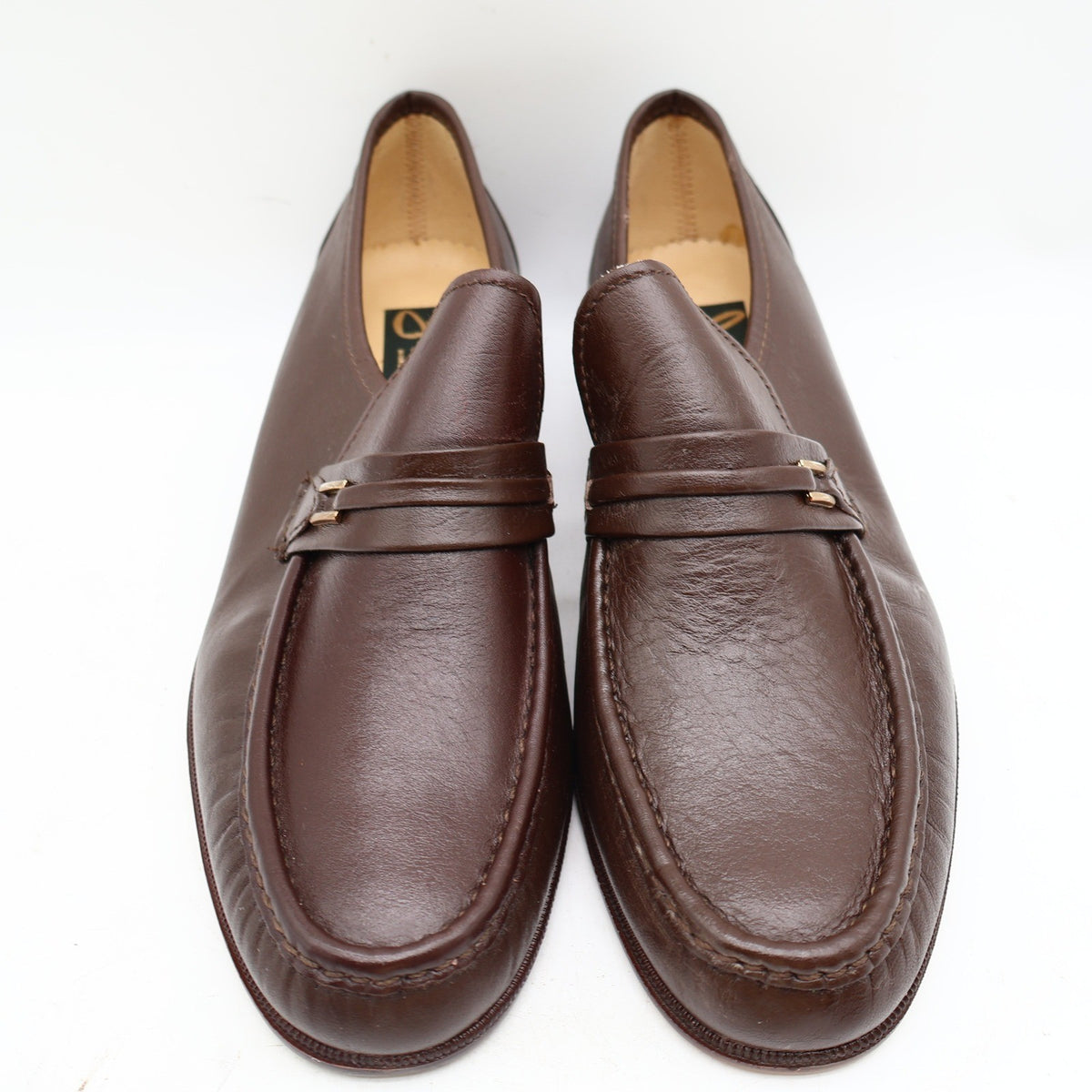 Vintage Jarman Brown Leather Metal Bar Moc Toe Loafers Men’s 10.5M Made in Italy NOS