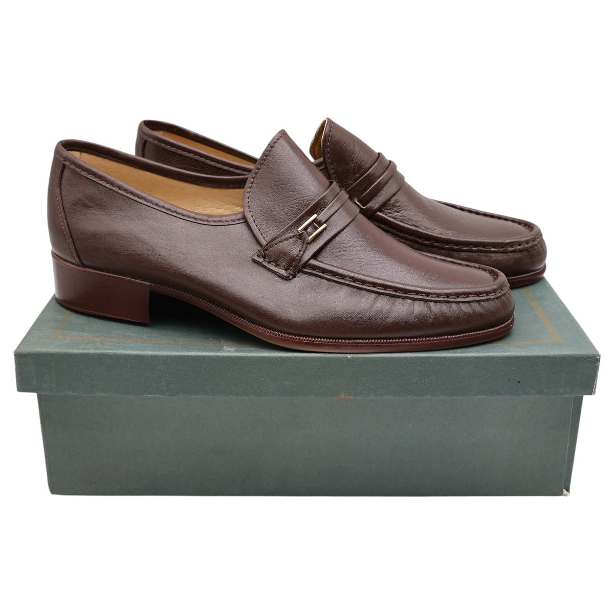 Vintage Jarman Brown Leather Metal Bar Moc Toe Loafers Men’s 10.5M Made in Italy NOS
