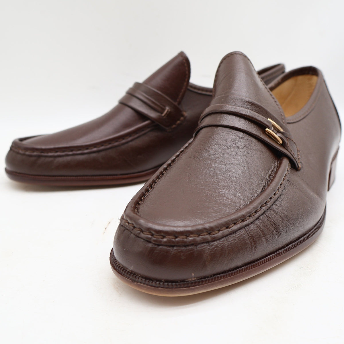 Vintage Jarman Brown Leather Metal Bar Moc Toe Loafers Men’s 10.5M Made in Italy NOS