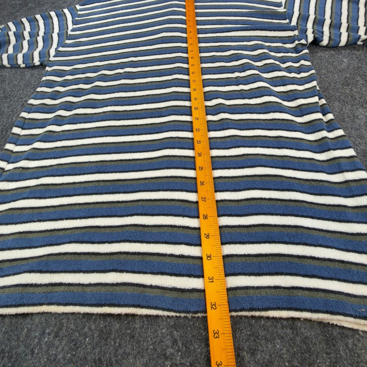 Ferruche Shirt Mens XL Henley Striped Short Sleeve Towel Terry Knit Blue NWT