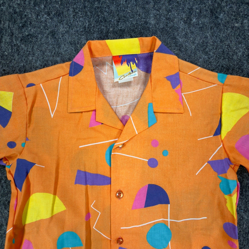 Wrangler Vintage 80s Geometric Shirt Mens S Orange Cotton NWT Deadstock USA - take2supply