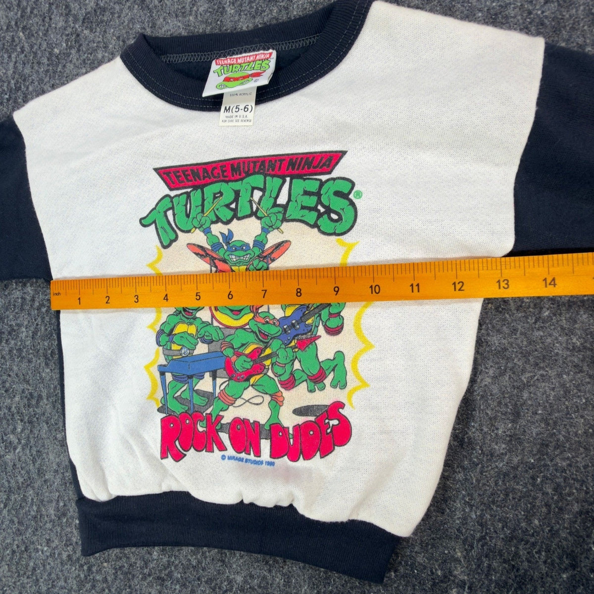 Vintage 80s TMNT Sweatshirt Kids Small 4 Green Raglan Made in USA 1989