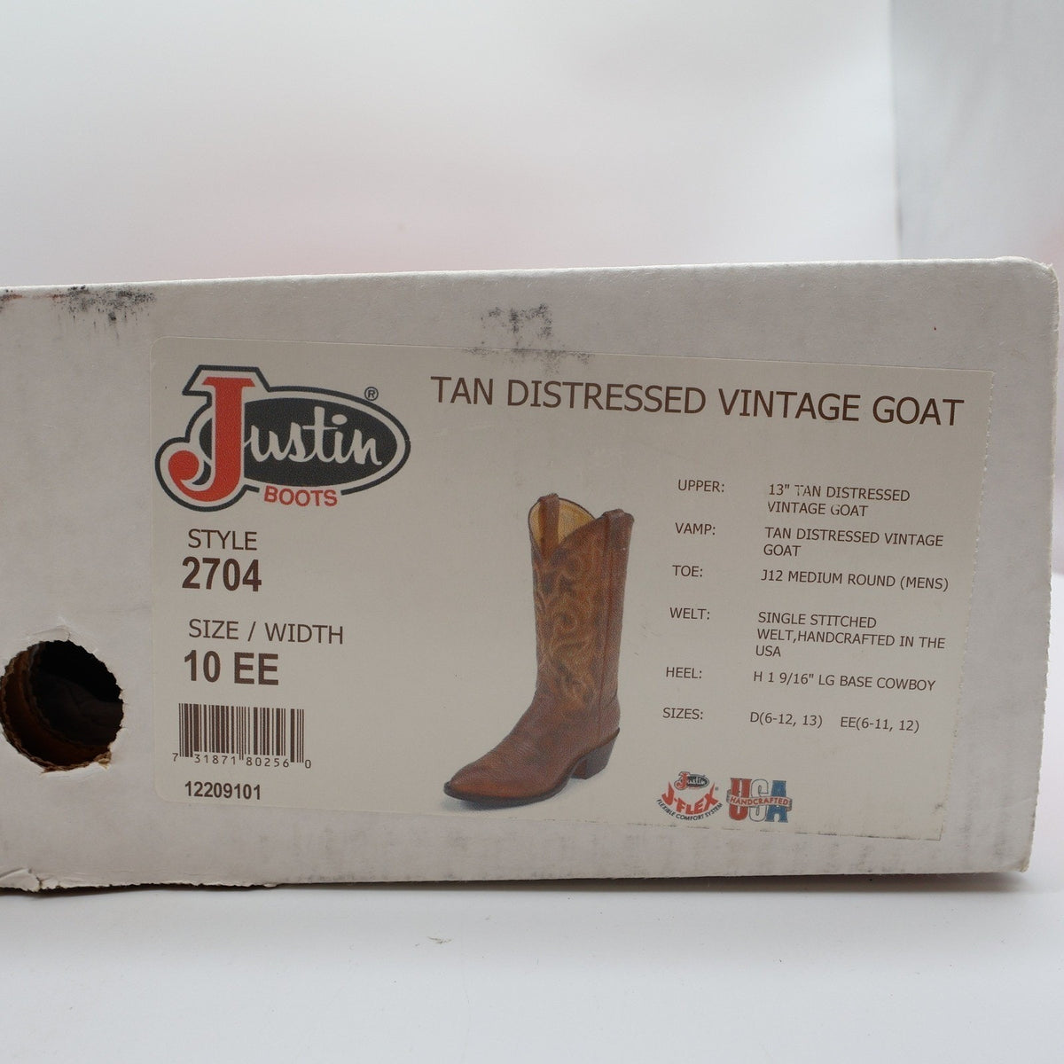 Justin 2704 Cowboy Boots Mens 10 EE Tan Distressed Vintage Goat Leather NWT