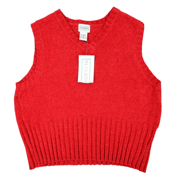 Nuggets Sweater Vest Medium Red Vintage 90s Chenille Knit V-Neck RN 94829