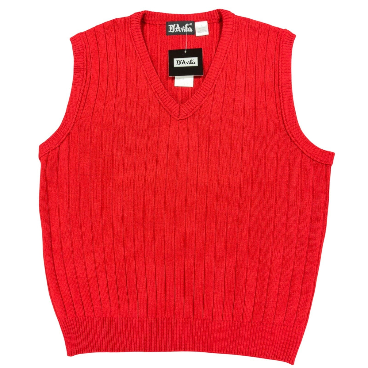 D'Avila Vintage Sweater Vest Mens XL Red Acrylic V-Neck Ribbed Knit NWT - take2supply