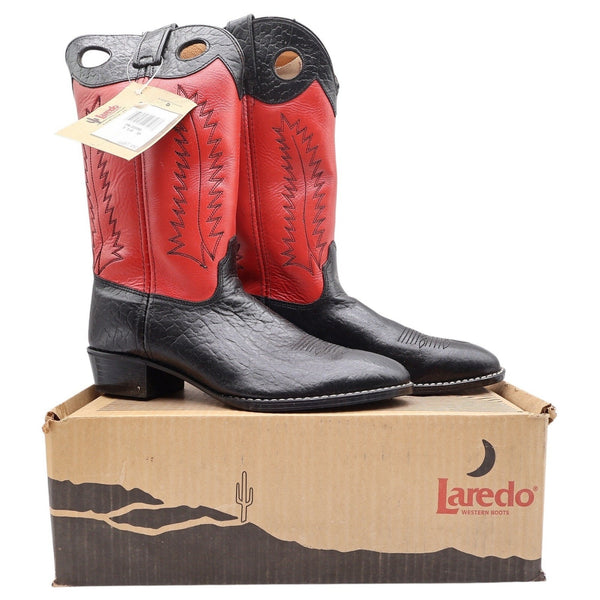 Laredo 28-2220 Black Bullhide Red Leather Cowboy Boots Kids 5.5D NWT