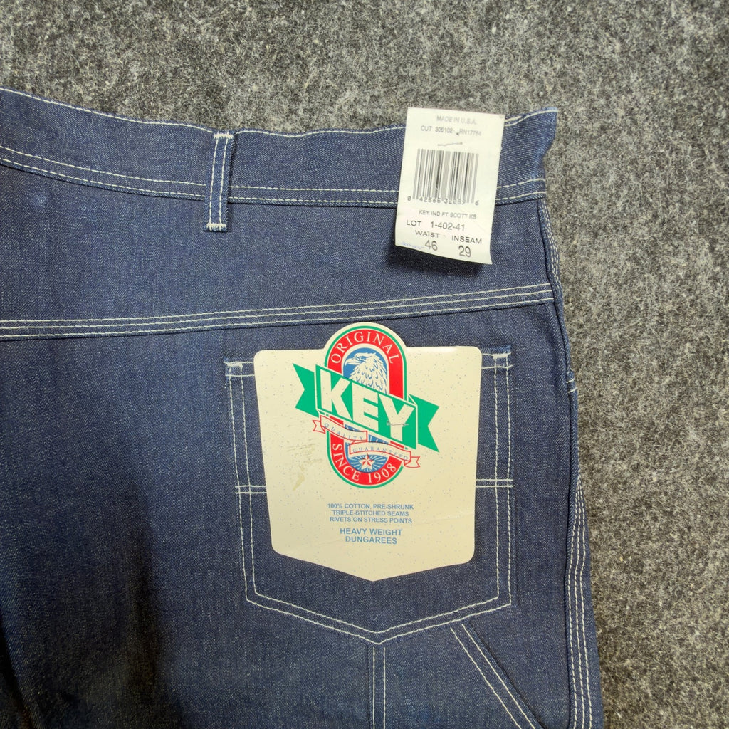 KEY Vintage 90s Dungaree Jeans Mens 46x29 USA Made Blue Denim NWT 1-402-41