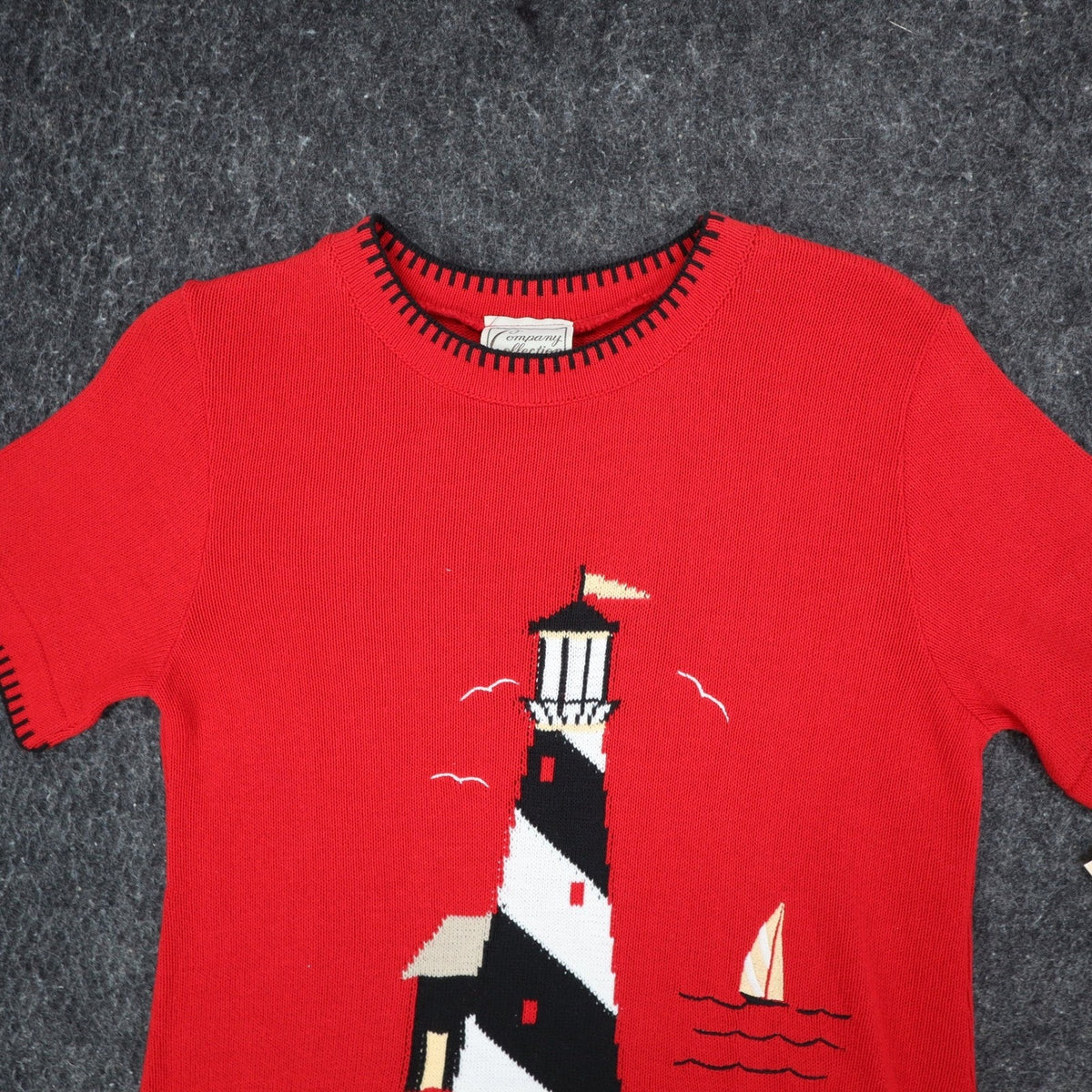 Company Collection Lighthouse Sweater Womens Small Vintage 90s Red Short Sleeve
