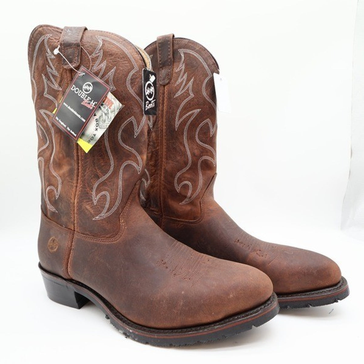 Double-H 2282 AG7 Brown Leather Western Work Boots Men's 11 2E Wide New