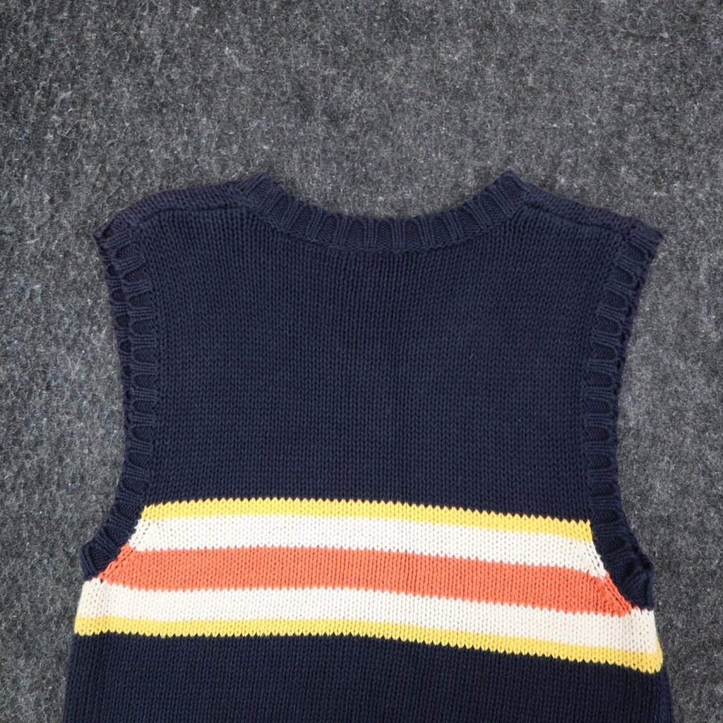 Nuggets Sweater Vest Mens Large Vintage 90s Navy Blue Striped Ramie Cotton NWT