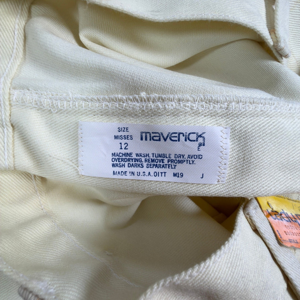 Lady Maverick Pants Womens 12 Vintage 70s Cream High Rise Wide Leg Deadstock NWT