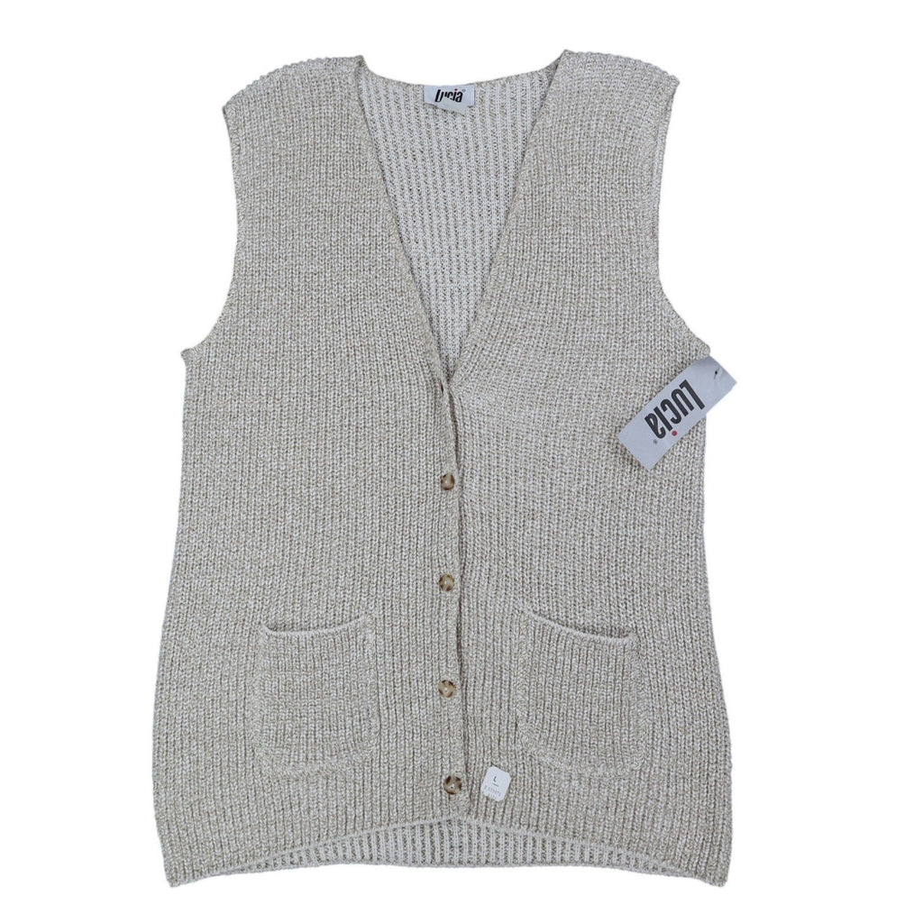 Lucia Sweater Vest Womens Large Vintage 90s Cream Cotton Knit Button Front USA