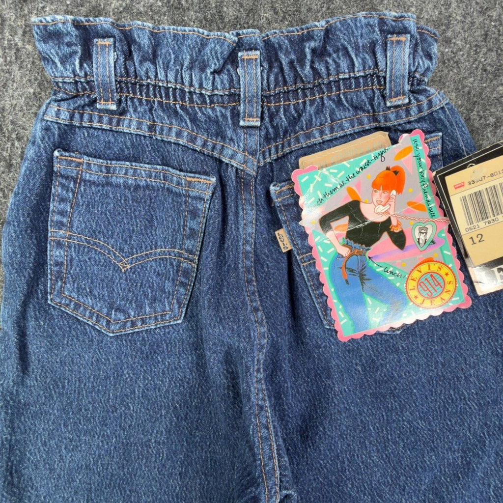 Levi Vintage 914 Short Girls 12 Blue Cotton NWT Made in USA Paperbag Waist C676 - take2supply