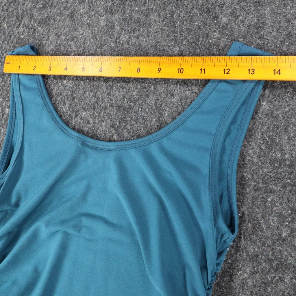 A. Byer Tank Top Womens Medium Y2K Teal Blue Ruched Beaded Stretch C799