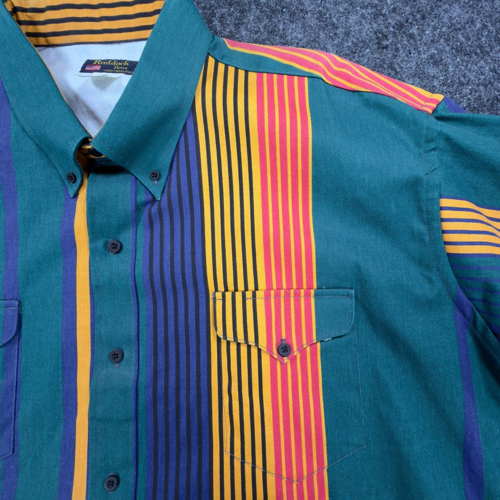 Ruddock Bros Vintage Western Shirt Mens 18.5 Green Striped Cotton Excellent