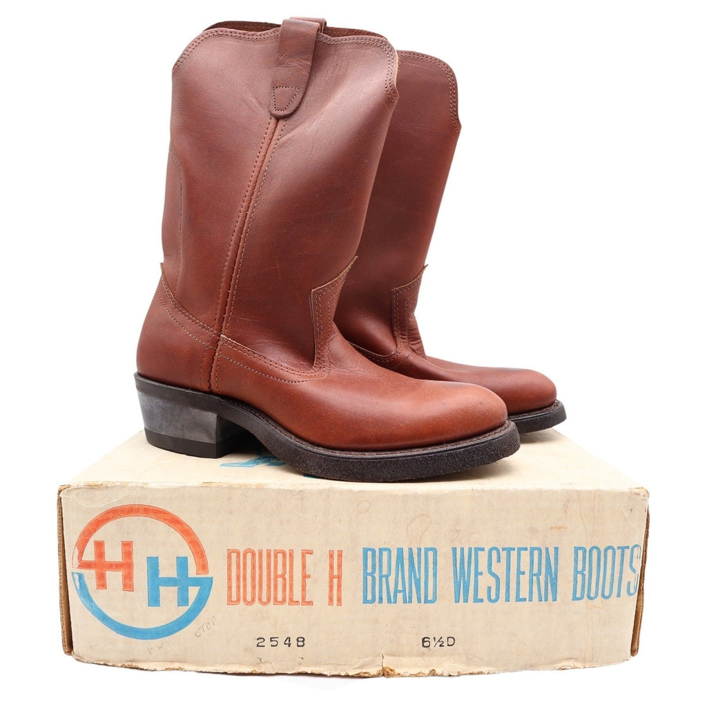 Double H Vintage 70s Western Boots Mens 6.5D Brown Leather New 2548 - take2supply
