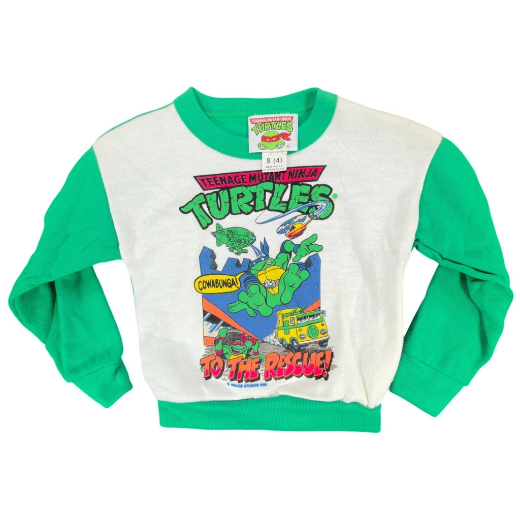 Vintage 80s TMNT Sweatshirt Kids Small 4 Green Raglan Made in USA 1989