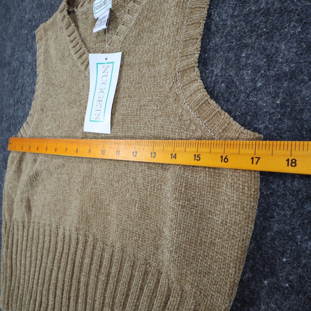 Nuggets Sweater Vest Small Vintage 90s Tan Acrylic V-Neck Ribbed Deadstock NWT