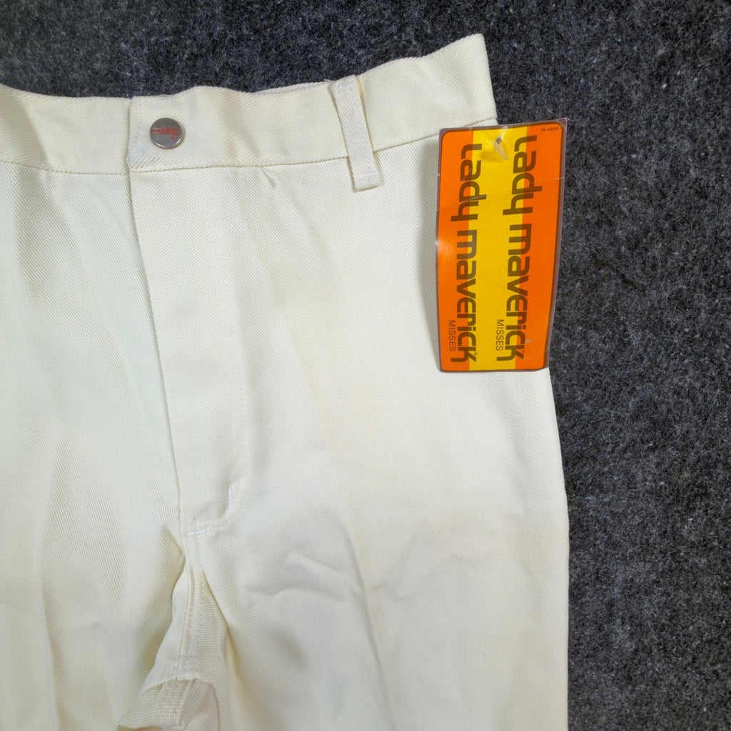 Lady Maverick Pants Womens 12 Vintage 70s Cream High Rise Wide Leg Deadstock NWT