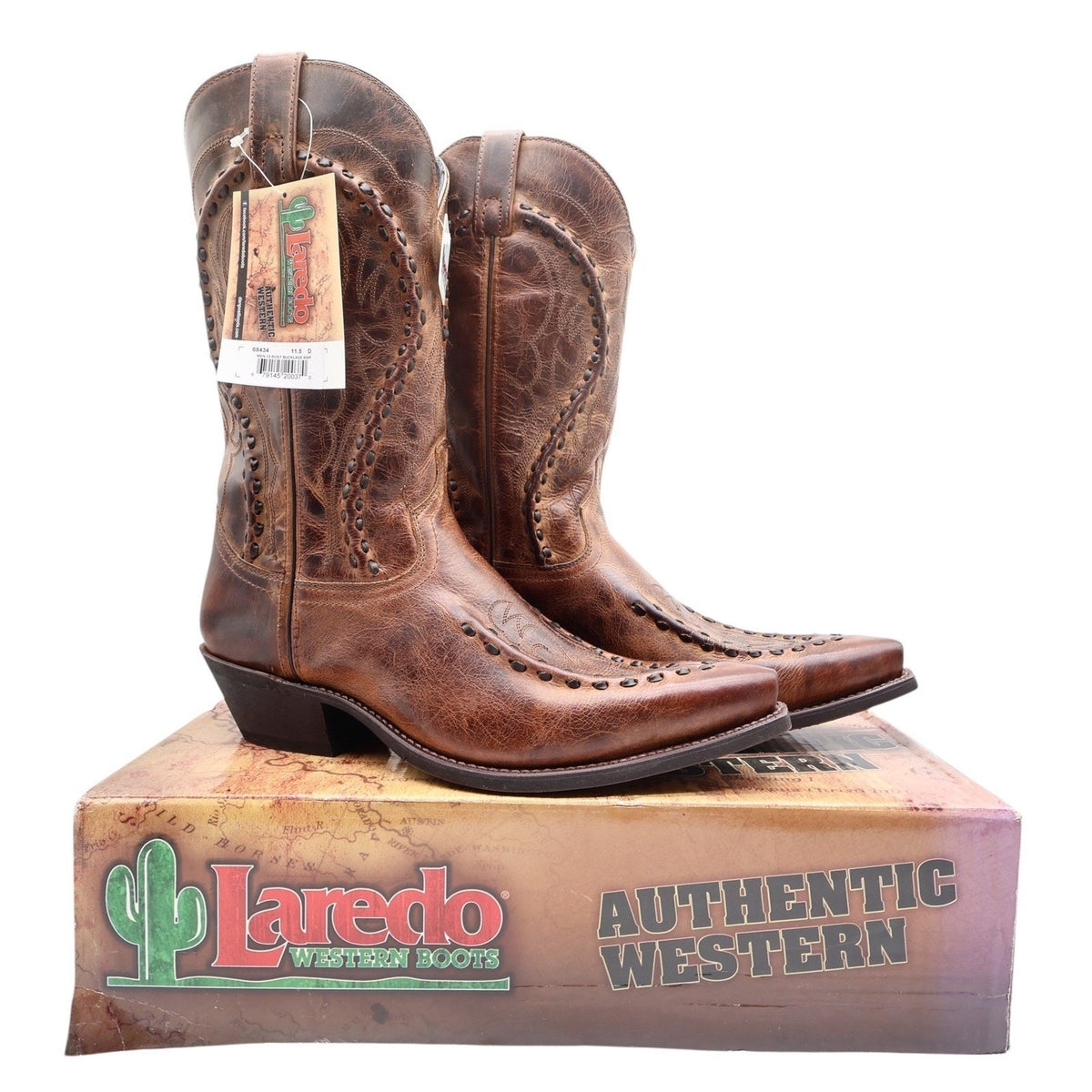 Laredo Western Boots Mens 11.5 D Brown Leather Snip Toe Bucklace 68434 NIB