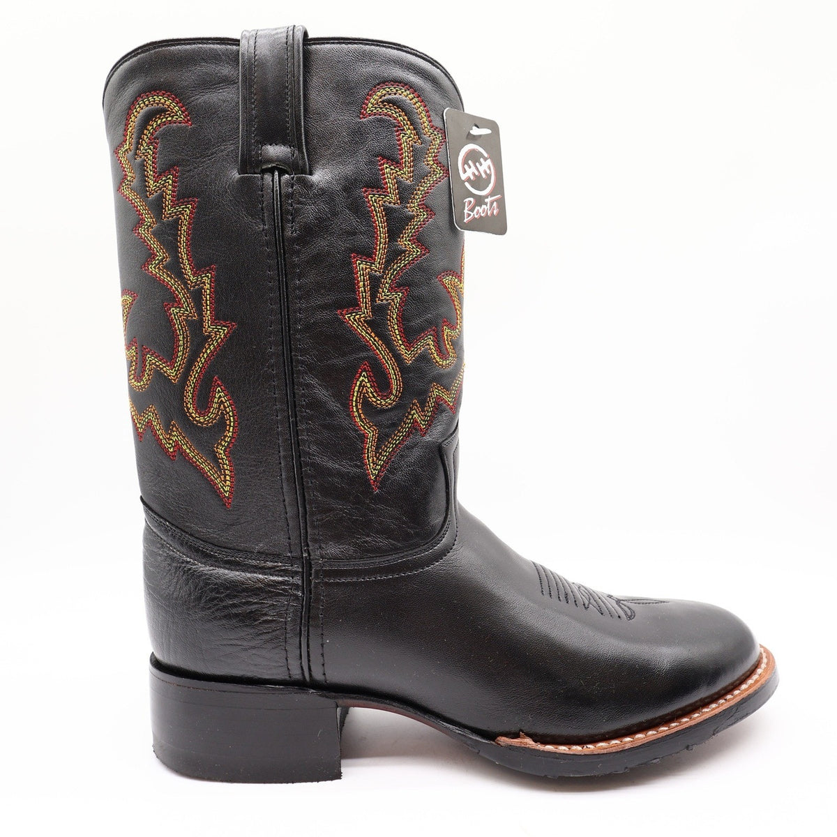 Vintage Double-H Men's 9M Black Bullfight Leather Super Roper Boots 3392 NWB