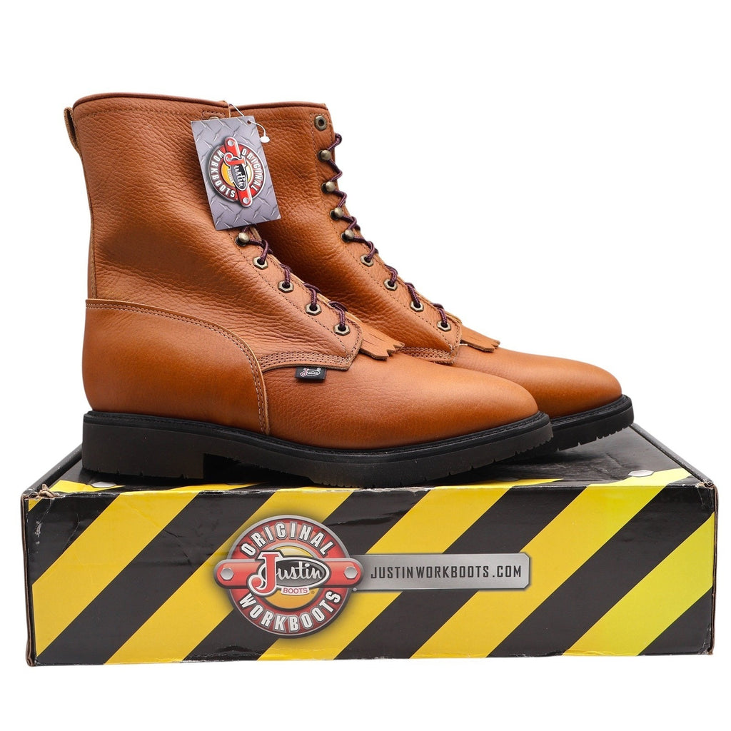 Justin Work Boots Mens 12 EE 8" Copper Caprice Leather USA Made 762 New