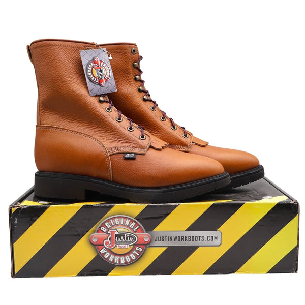 Justin Work Boots Mens 12 EE 8" Copper Caprice Leather USA Made 762 New