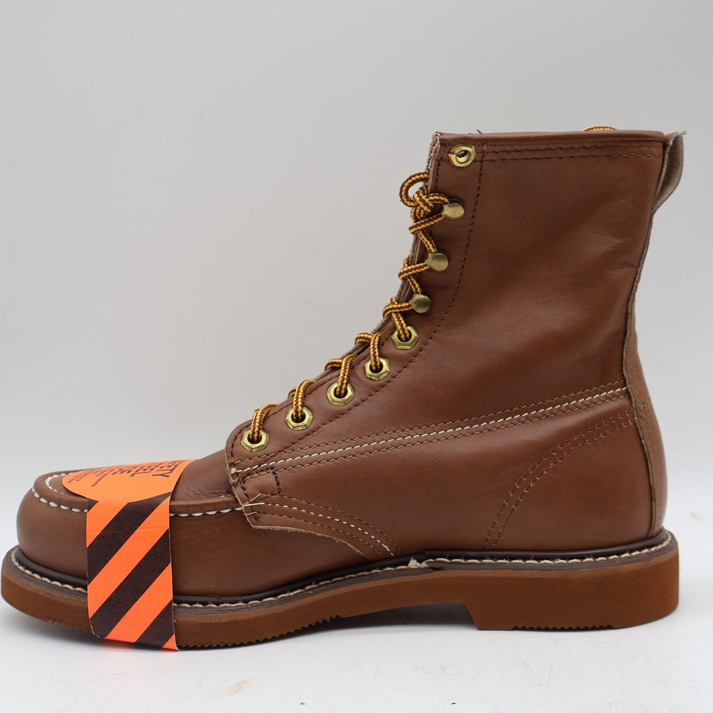 Walker Work Boots Mens 7.5 D Vintage USA Steel Toe Leather Brown Moc Toe 1302