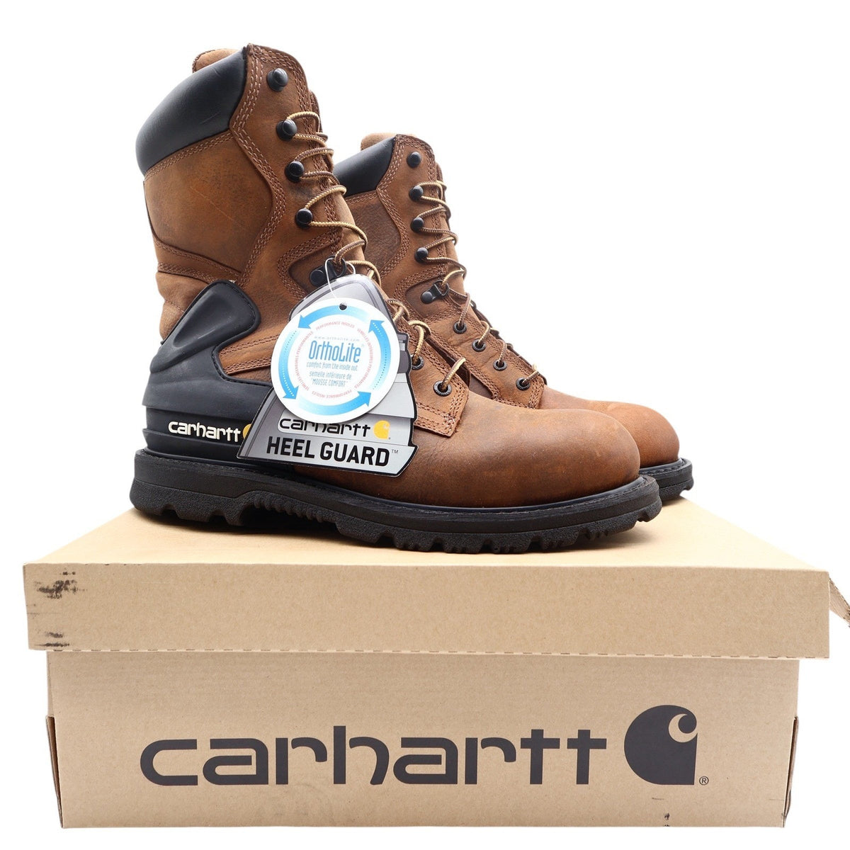 Carhartt Work Boots Mens 10 W Brown Leather Waterproof 8" Lace Up CMW8100 NIB