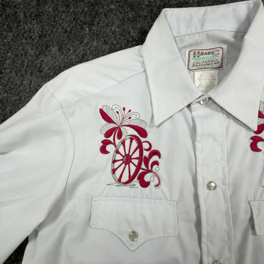 H Bar C Vintage 70s Wheeler Western Shirt Mens 15.5-33 White Embroidered NWT