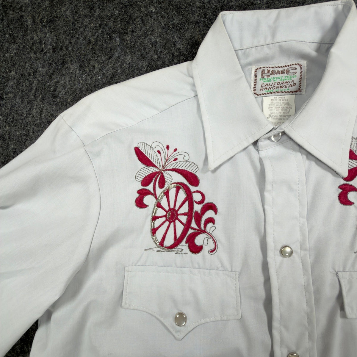 H Bar C Vintage 70s Wheeler Western Shirt Mens 15.5-33 White Embroidered NWT