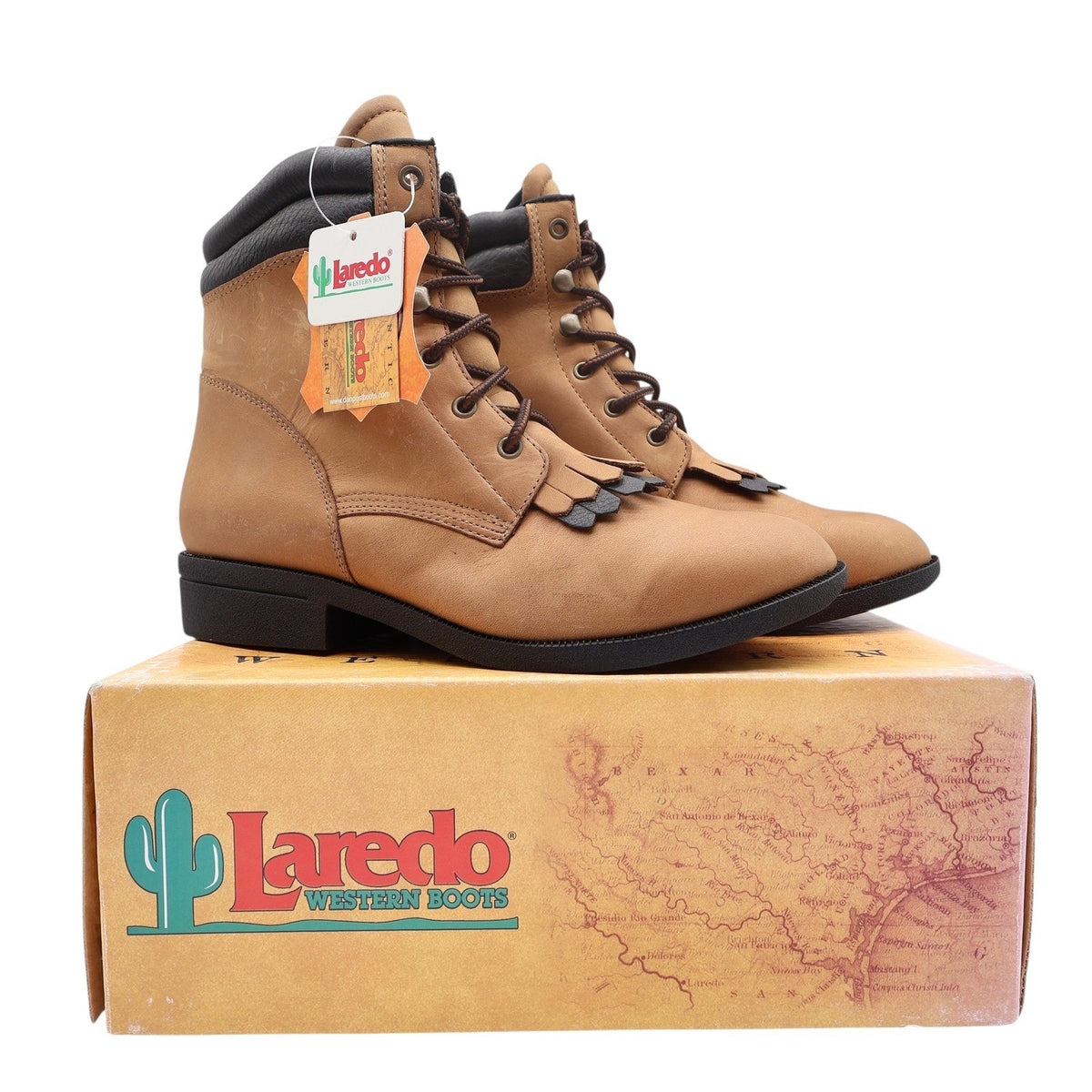 Laredo 551 Kiltie Lace-Up Western Boots Women's 9 Tan Leather NWT Deadstock