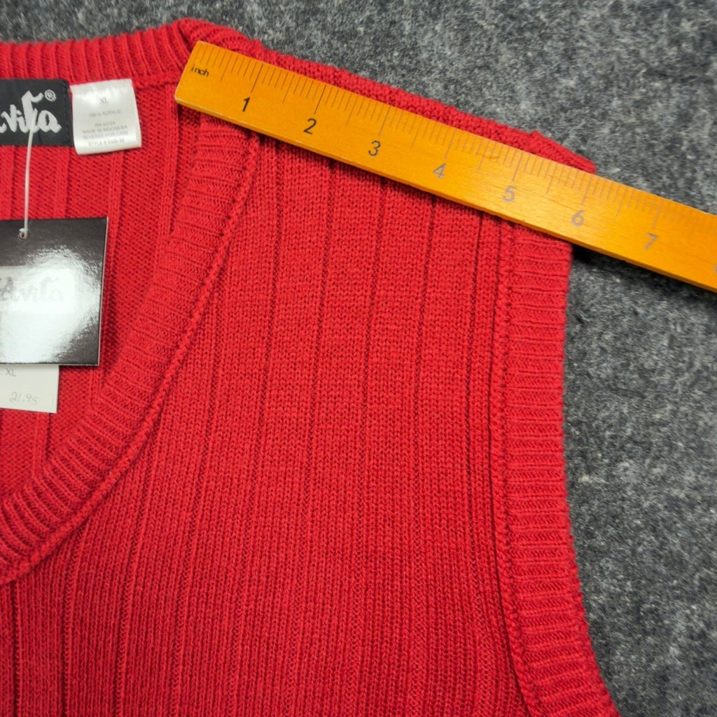 D'Avila Vintage Sweater Vest Mens XL Red Acrylic V-Neck Ribbed Knit NWT - take2supply
