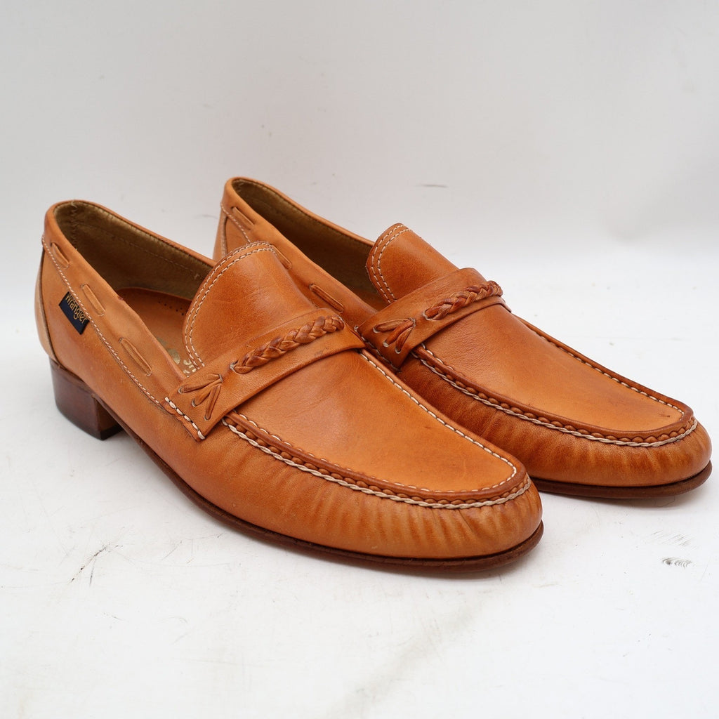 Vintage Wrangler 96-6100 Tan Leather Braided Penny Loafers Men's 10D Deadstock