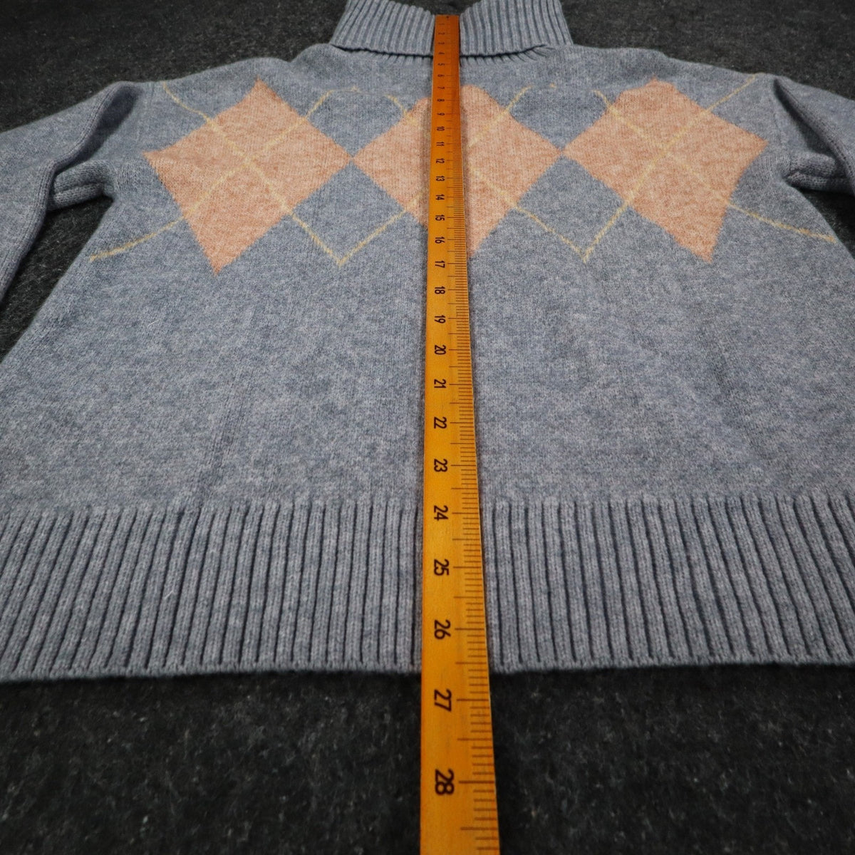 Hem & Thread Argyle Turtleneck Sweater Womens Small Gray Orange Knit Style 30984
