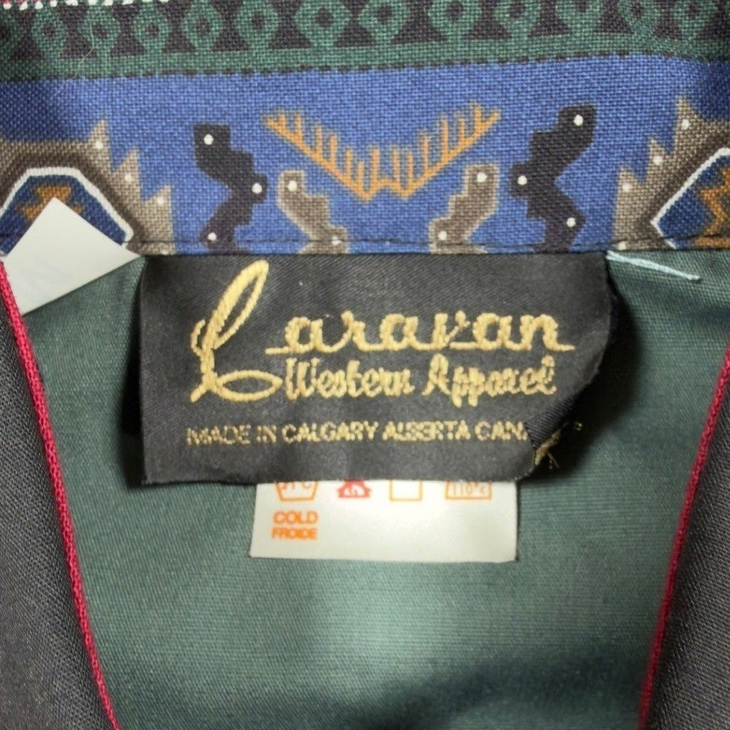Caravan Vintage 90s Western Shirt Mens M Green Southwestern Cotton