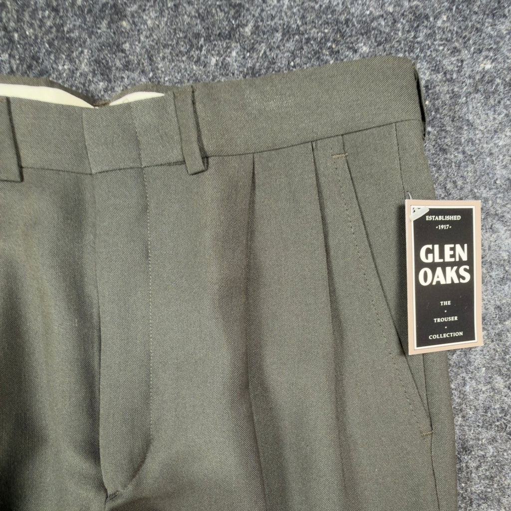 Glen Oaks Vintage 90s Dress Pants Mens 32x32 Olive Pleated Wool Blend NWT
