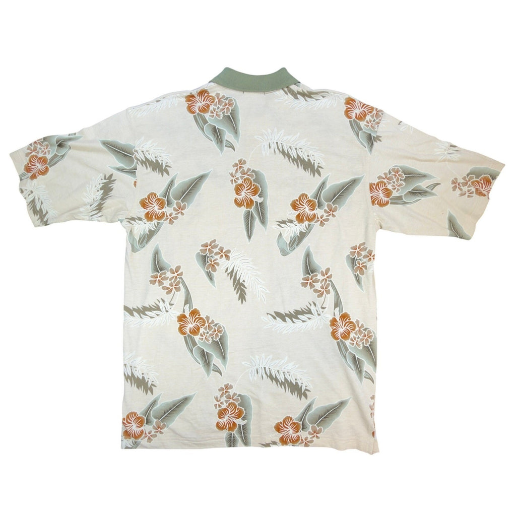 Winner Mate Polo Shirt Mens M Y2K Beige Cotton Rayon Tropical Floral Hibiscus