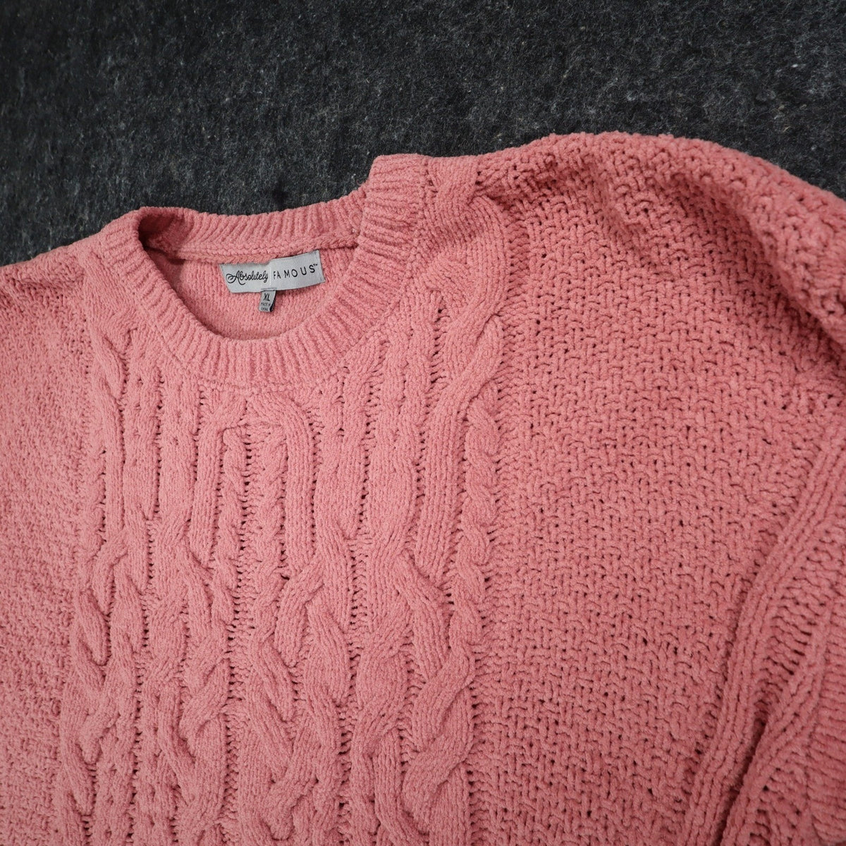 Absolutely Famous Chenille Cable Knit Sweater Womens XL Pink Scalloped Hem NEW
