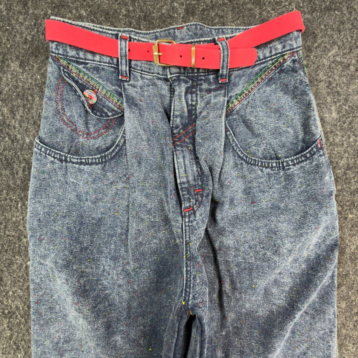 Lee Baggy Rider Jeans Junior 7 Vintage 90s Confetti Ice Acid Wash Pink Belt USA