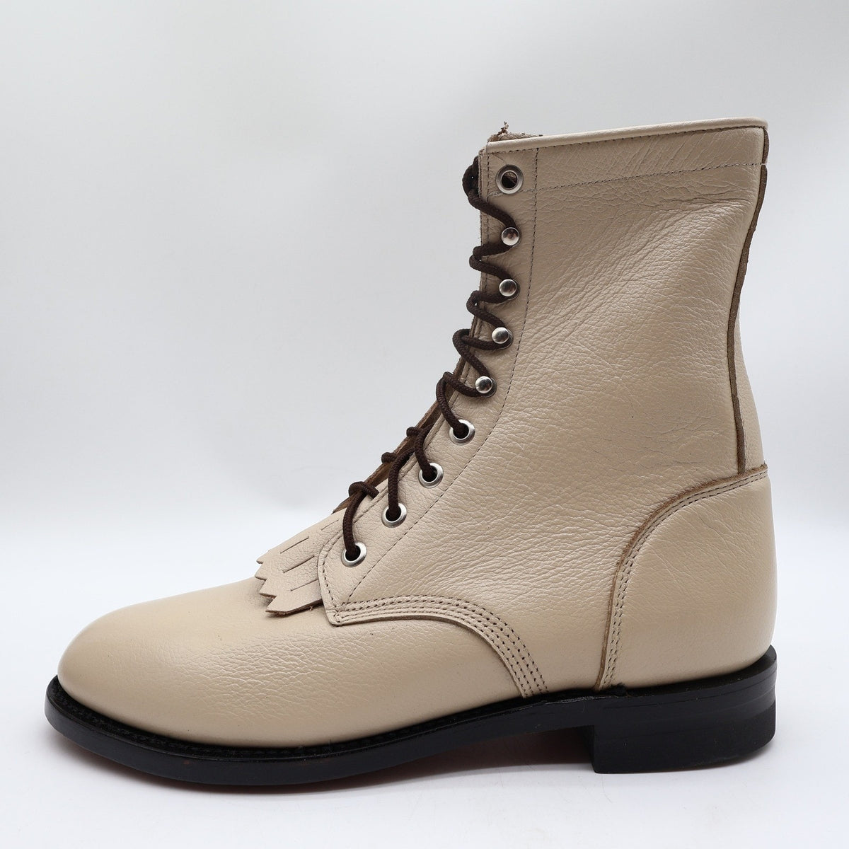 Justin Vintage Kiltie Lace Up Boots Womens 7 B Bone Leather Deadstock NWT
