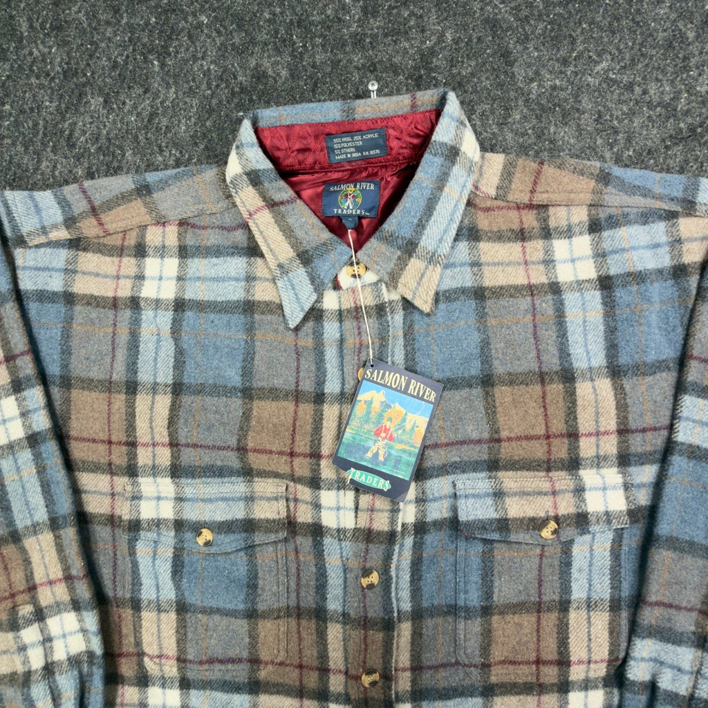 Salmon River Traders Vintage Plaid Flannel Shirt Mens XL Blue Wool Blend NWT