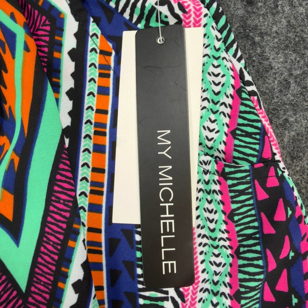 My Michelle Tribal Shorts NWT Womens L Multicolor Lace Up Pom Pom Hem
