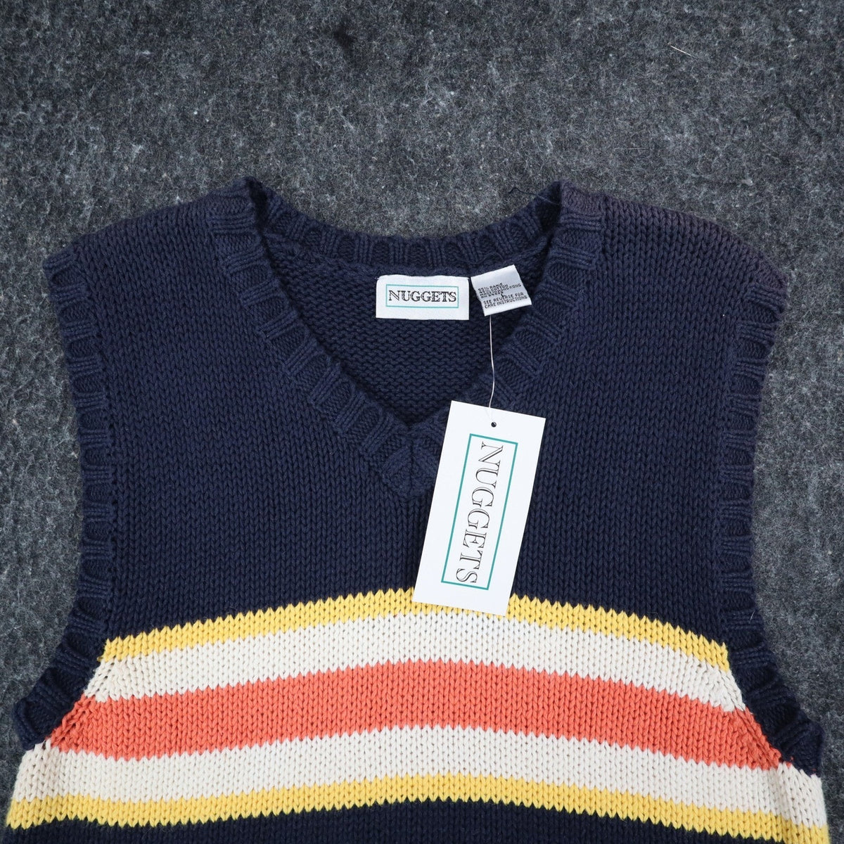 Nuggets Sweater Vest Mens Large Vintage 90s Navy Blue Striped Ramie Cotton NWT
