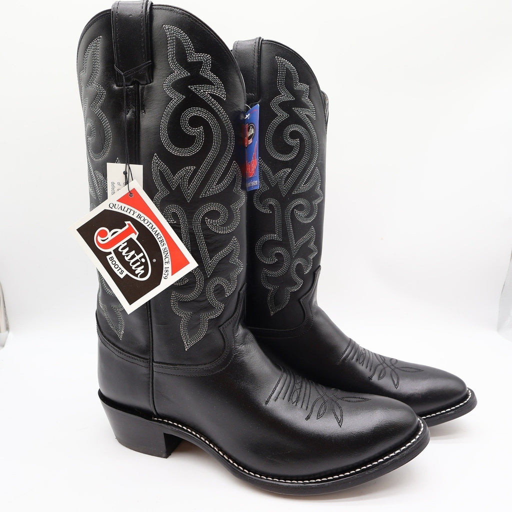 Justin Boots 1409 Mens 10 EE Black London Calf Leather Western Cowboy Boots NIB