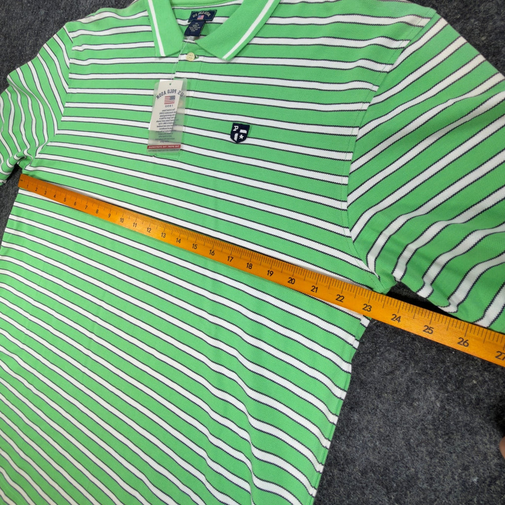 US Polo Assn Mens XL Polo Shirt Striped Green White Pique Short Sleeve NWT