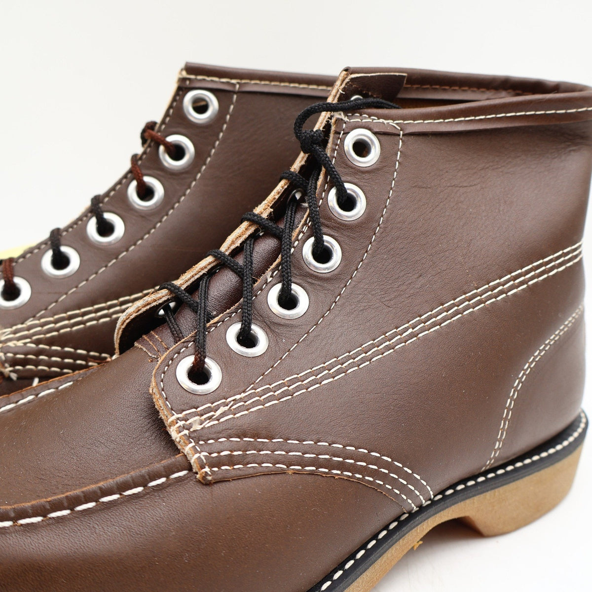 Vintage Cedar Crest Flex-Weld Brown Leather Moc Toe Work Boots Men's 7 USA Deadstock