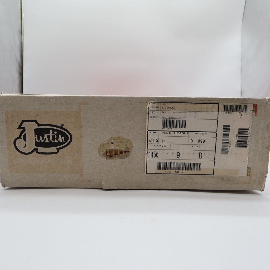 Justin Vintage 1450 Western Cowboy Boots Mens 9 D Tan Brown Leather NIB NWT